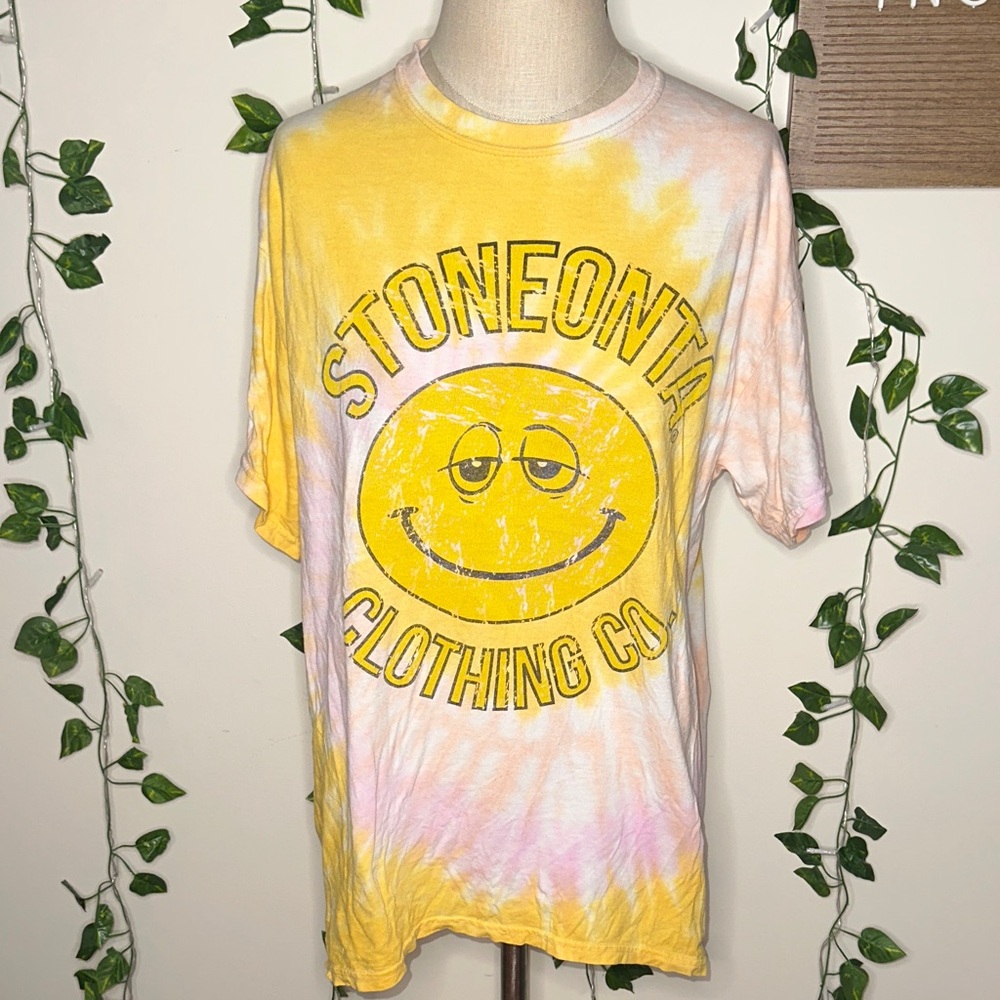 Stoneonta Clothing Co Oversized Tie-Dye Smiley Face Graphic Tee